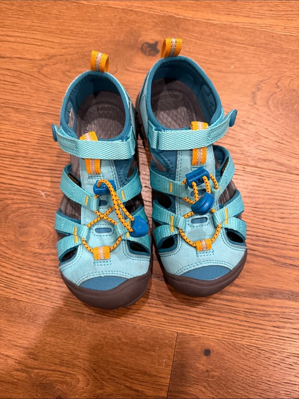 Keen Kids Aqua Sport Sandals in Teal with Yellow Accents